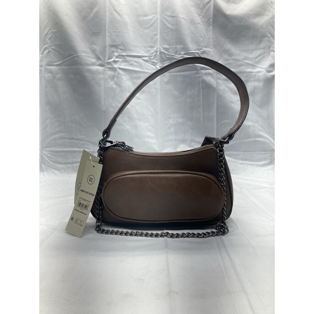 No Boundaries Women's Faux Leather Mini Shoulder Bag Adjustable Crossbody, Brown
